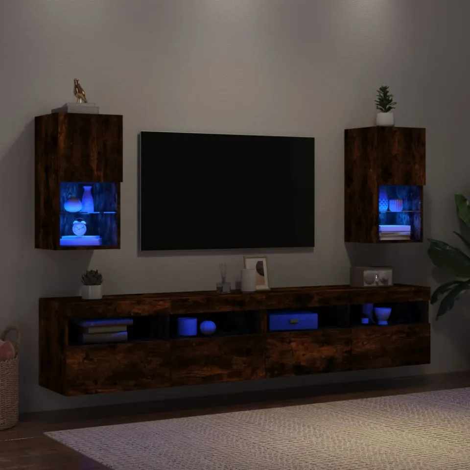 vidaXL Tv-meubelen 2 st LED-verlichting 30,5x30x60 cm gerookt eiken, foto 3