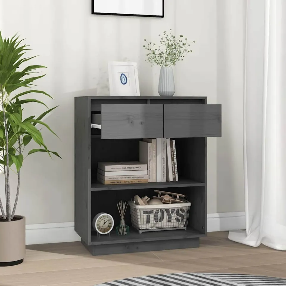 vidaXL Wandkast 60x34x75 cm massief grenenhout grijs, foto 3