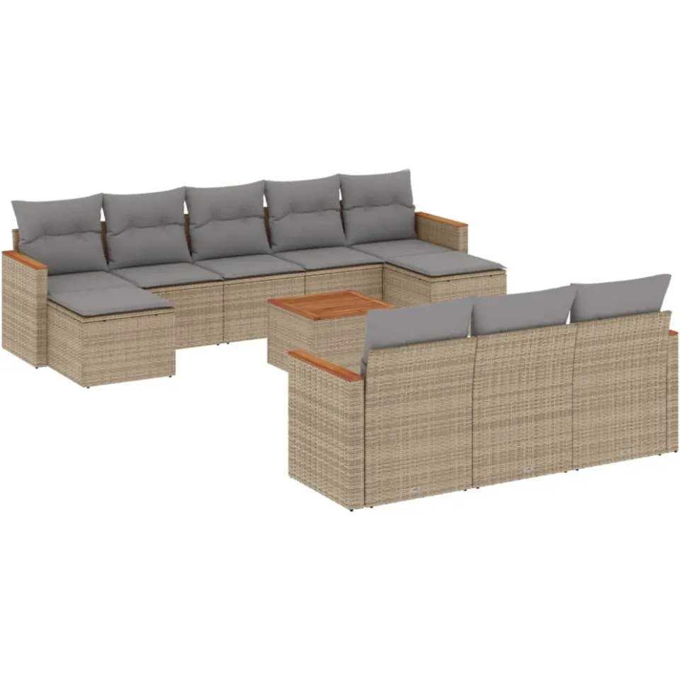 vidaXL 11-delige Loungeset met kussens poly rattan gemengd beige, foto 3