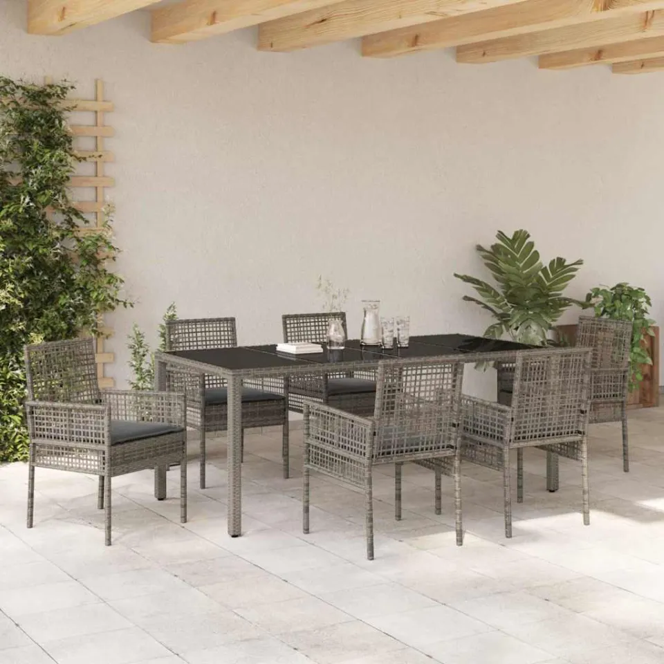 vidaXL Tuin eettafelset 7 st Grijs poly rattan, foto 3