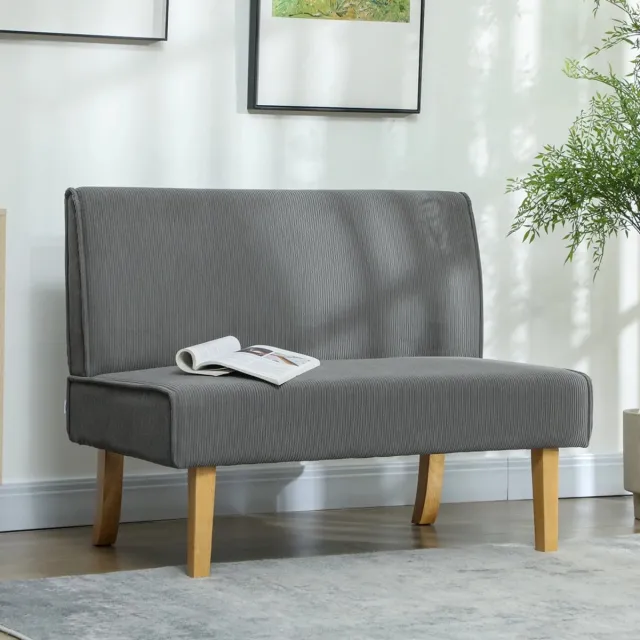 Sweiko 2 zits Bank - Corduroy-stof - Dikke vulling - Houten poten - Grijs