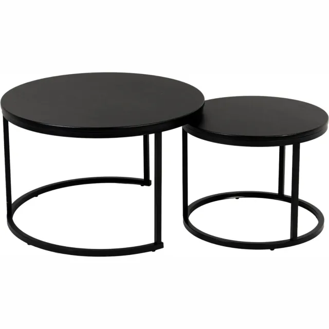 Tuuso Luxe Salontafel Set - Zwart - Ø70 + Ø50 - 2-Delig & Inschuifbaar - Metaal - Industrieel & Modern