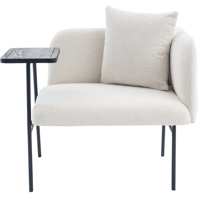 MUVANO Fauteuil - moderne fauteuil met bijzettafel - chenille accent stoel - comfortabele zitting - 86x72x71cm - met opbergvakken - woonkamer beige