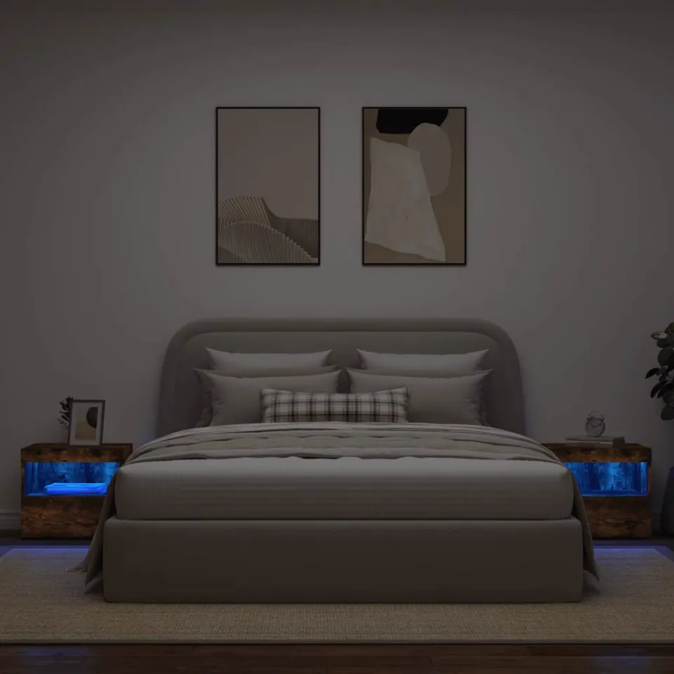 vidaXL Nachtkastjes met LED-verlichting 2 st 50x40x45 cm gerookt eiken, foto 4