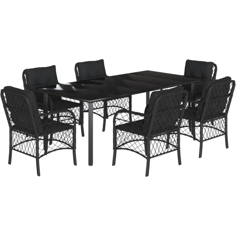 vidaXL 7-delige Tuinset met kussens poly rattan zwart