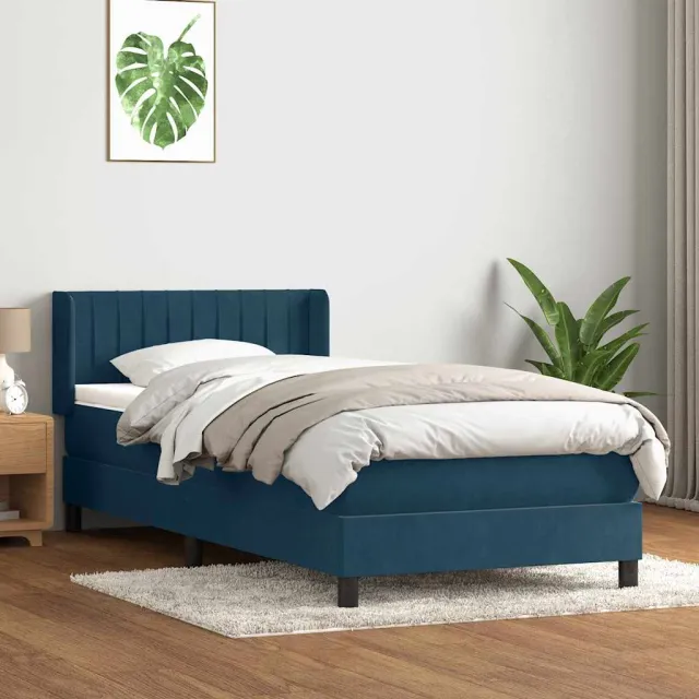 vidaXL Boxspring met matras fluweel donkerblauw 80x220 cm blauw
