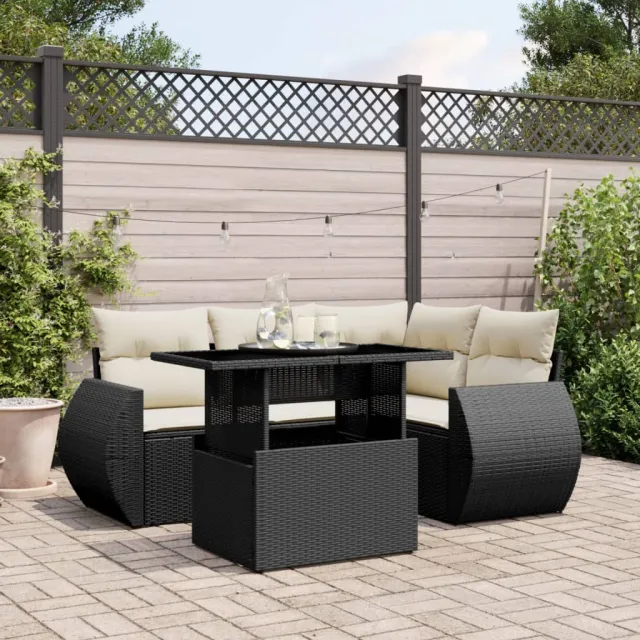 vidaXL 5-delige Loungeset met kussens poly rattan zwart, foto 2