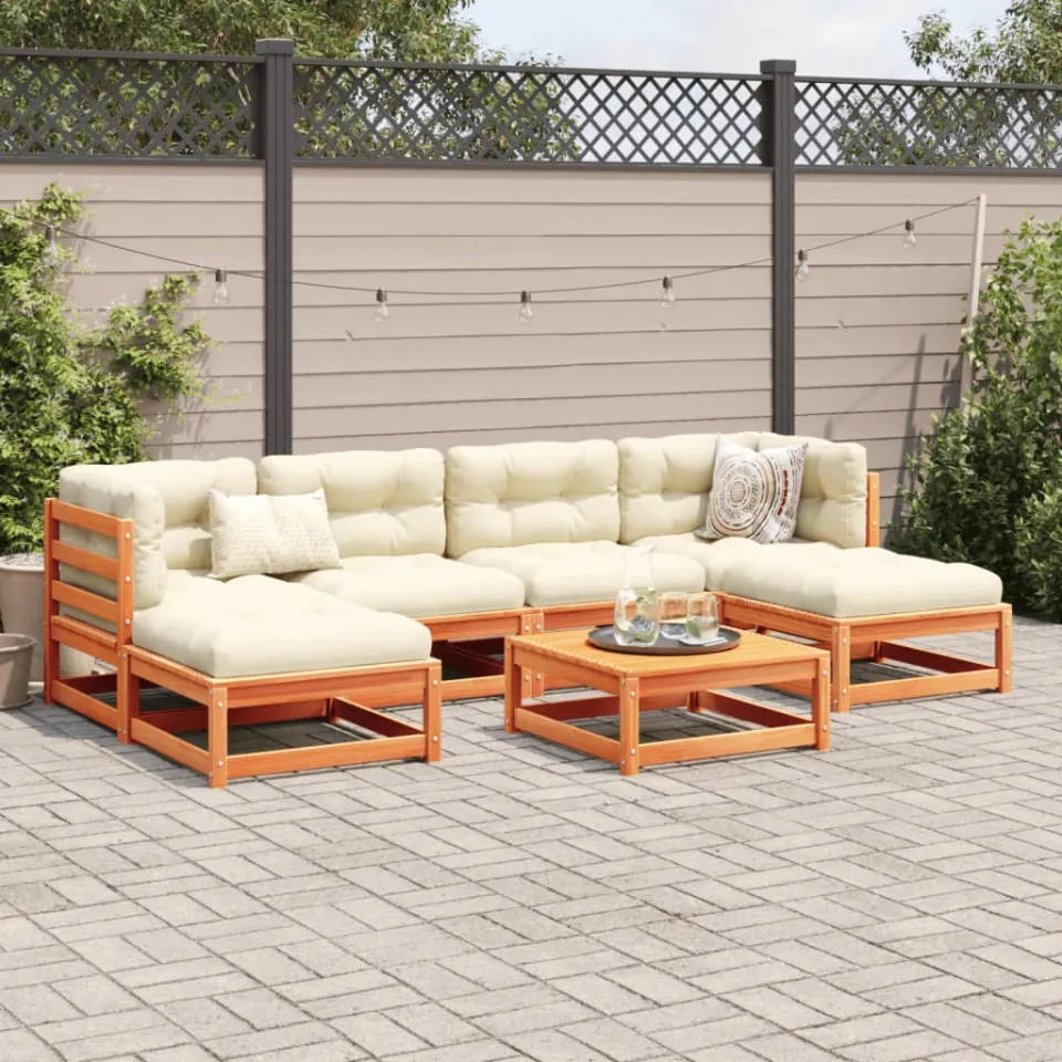 vidaXL 7-delige Loungeset met kussens massief grenenhout wasbruin bruin, foto 2