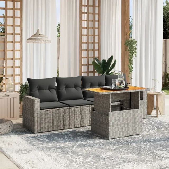 vidaXL 5-delige Loungeset met kussens poly rattan grijs, foto 2