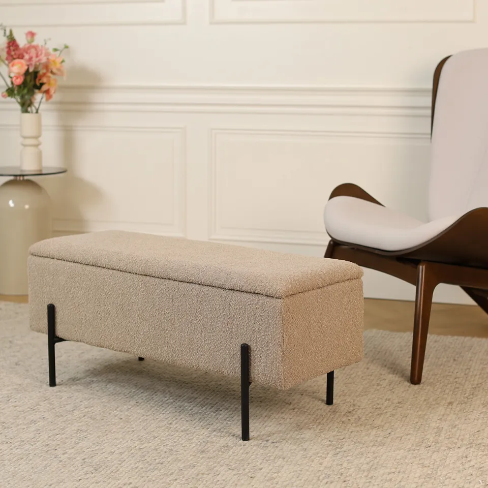 Nolon Jente bankje met opbergruimte bouclé taupe - 95 x 37 cm, foto 4