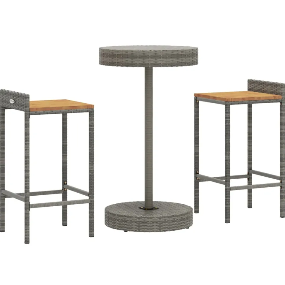 vidaXL 3-delige Tuinbarset poly rattan en massief acaciahout grijs