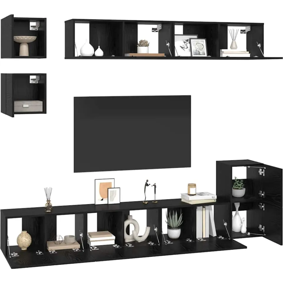 vidaXL Tv-meubelset 8 st 80 x 30 x 30 cm Zwart Eiken