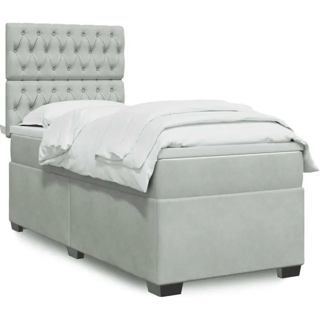 vidaXL Boxspring met matras fluweel lichtgrijs 80x200 cm grijs