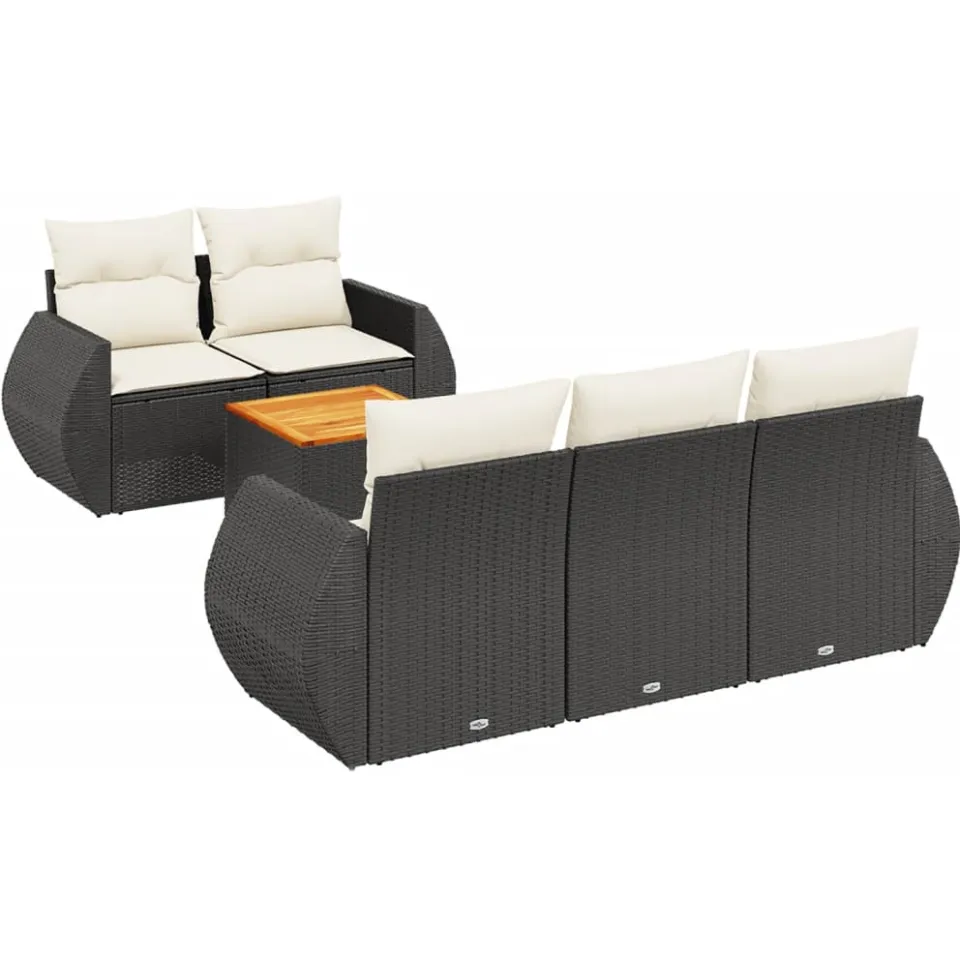 vidaXL 6-delige Loungeset met kussens poly rattan zwart
