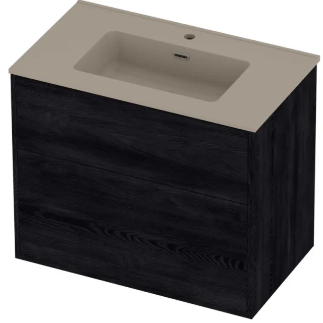 Proline Tribute Badmeubelset Porselein Elegant In Kader 80x46x67 cm Mat Crème Cotton Black Oak Eiken
