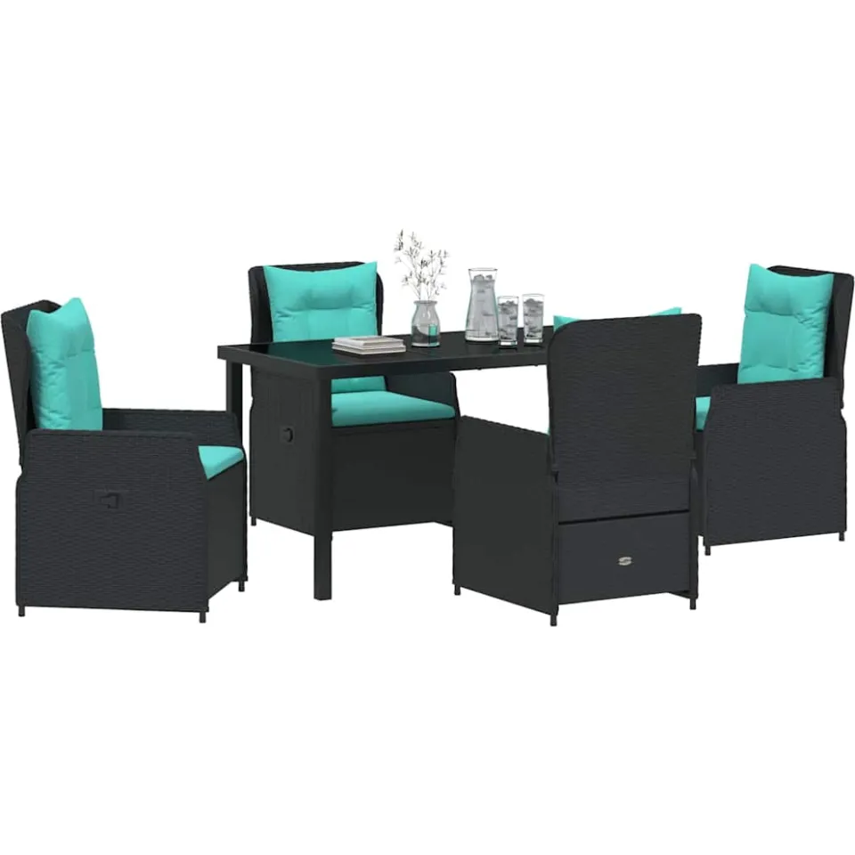 vidaXL Tuin Eetset 5 st Zwart Poly riet
