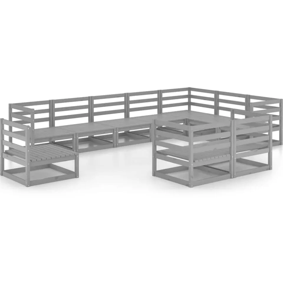 vidaXL 10-delige Loungeset massief grenenhout grijs, foto 3
