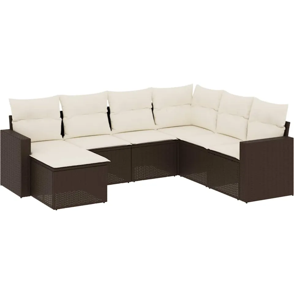 vidaXL 7-delige Loungeset met kussens poly rattan bruin, foto 3