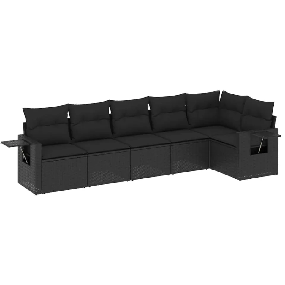 vidaXL 6-delige Loungeset met kussens poly rattan zwart, foto 3