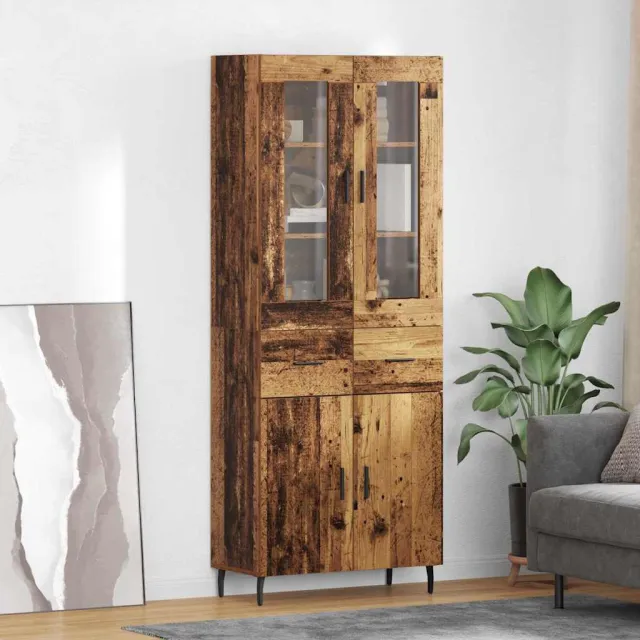 vidaXL Hoge kast 2 st Oud Hout 69,5 x 34 x 180 cm Bewerkt hout bruin, foto 2