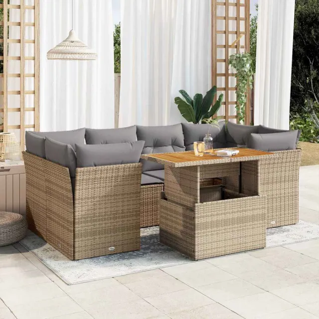 vidaXL 7-delige Loungeset met kussens poly rattan beige, foto 2