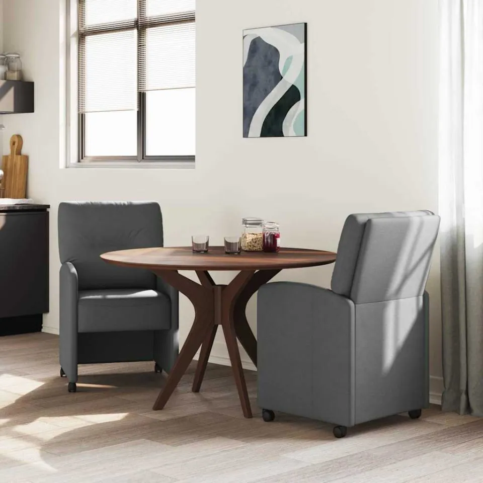vidaXL Eetkamerstoelen met Wieltjes 2 st Stof Donkergrijs grijs, foto 3