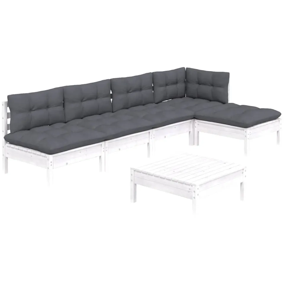 vidaXL 6-delige Loungeset met kussens grenenhout wit