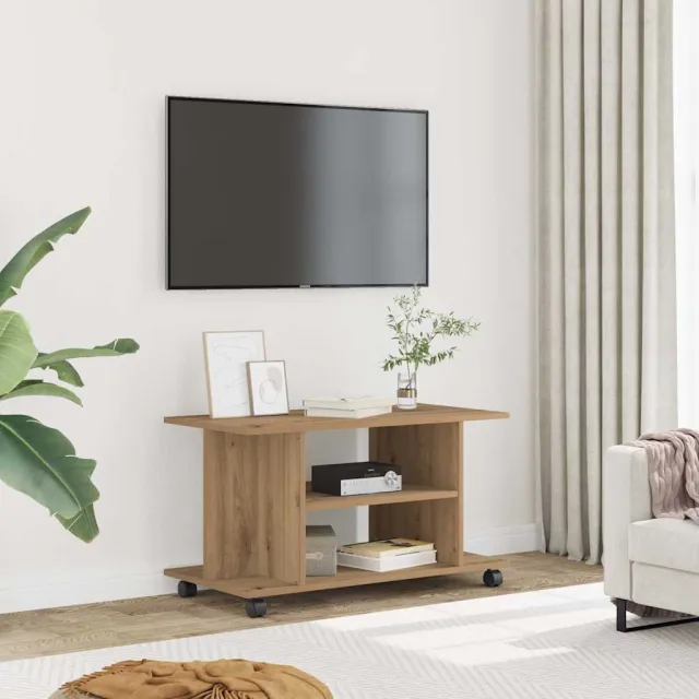 vidaXL Tv-meubel met wieltjes 80x40x45cm bewerkt hout artisanaal eiken, foto 2