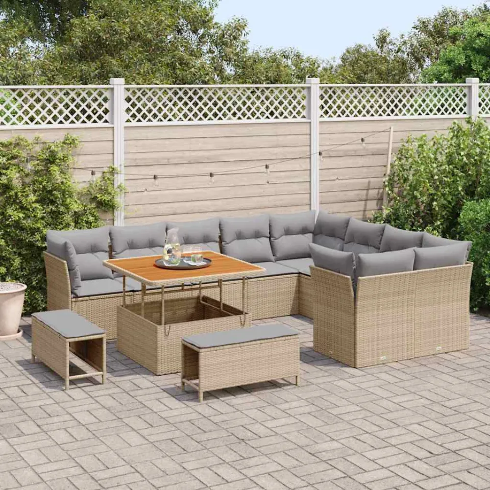 vidaXL Tuinbankenset 12 st Beige poly rattan, foto 3