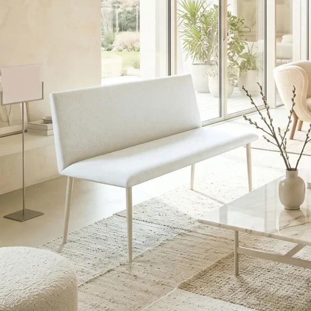 STILVORA Eetbank 120 x 61,5 x 85 cm - Tweezits Zonder Armleuningen Met Rugleuning - Voor Eetkamer en Woonkamer - Polyester - Beige