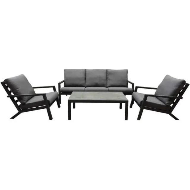 AVH-Collectie Malaga stoel-bank loungeset 4-delig antraciet aluminium