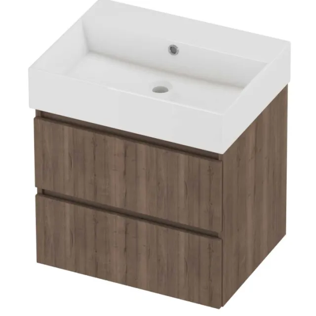 Proline Zara Badmeubelset Porselein Loft Zonder Kraangat 60x46x65 cm Glans Wit Terra Oak Eiken