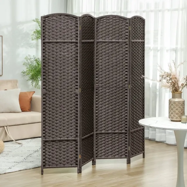 MIVRAY Kamerscherm - 4-Delig Opvouwbaar - 160 x 170 cm - Hout en Polypropyleen - Bruin - Ruimteverdeler voor Woonkamer en Thuiswerkplek