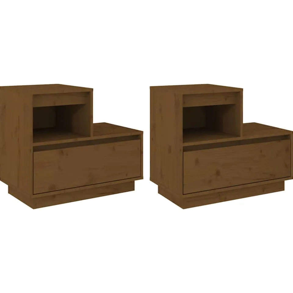 vidaXL Nachtkastjes 2 st 60x34x51 cm massief grenenhout honingbruin bruin, foto 3