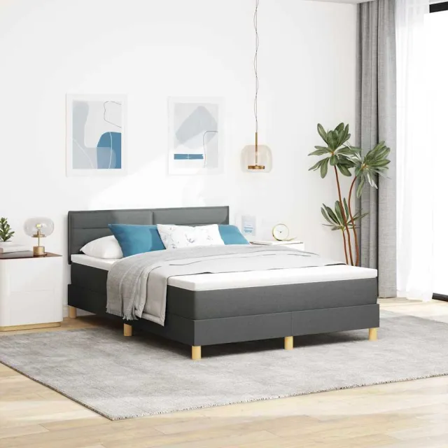 vidaXL LED Box Spring Bed met hoofdeinde Donkergrijs 140 x 200 cm Stof