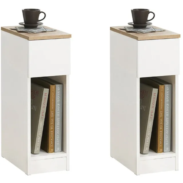 SoBuy FBT111-WN Nachtkastjes Set van 2 – 20cm Smal Nachtkastje met Lade – 20x35x60cm – Wit