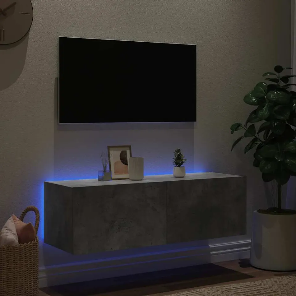 vidaXL Tv-wandmeubel met LED-verlichting 100x35x31 cm betongrijs grijs, foto 3