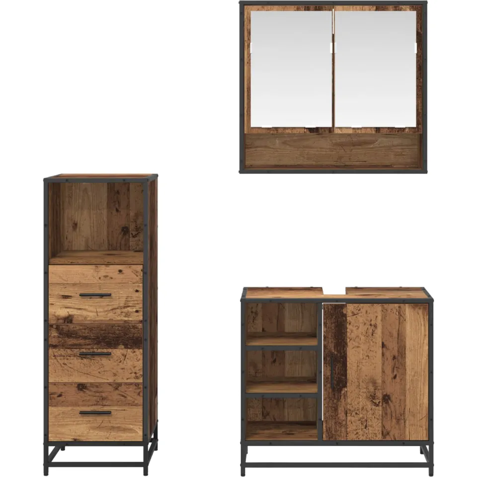 vidaXL Badkamermeubelset 3 st Oud Hout 65 x 33 x 60 cm Bewerkt hout bruin, foto 2