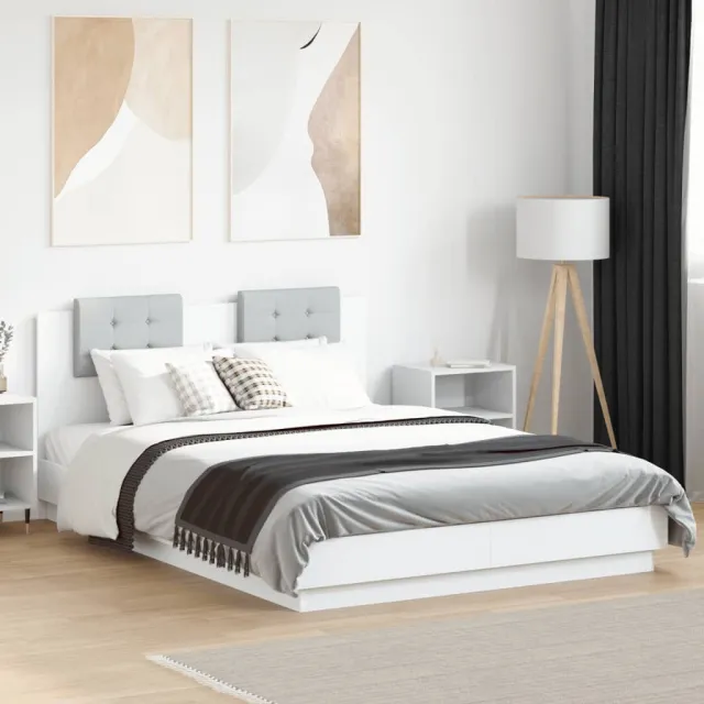 vidaXL Bedframe met hoofdeinde bewerkt hout wit 150x200 cm