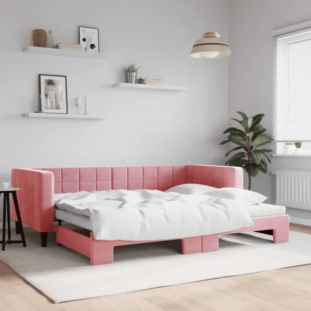 vidaXL Slaapbank met onderschuifbed 90x200 cm fluweel roze