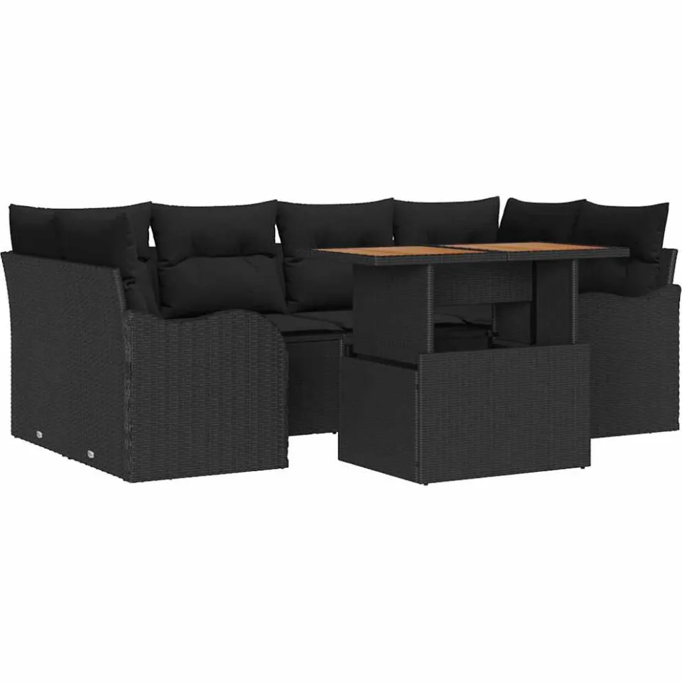 vidaXL Tuin Sofa Set 7 st Zwart Poly riet