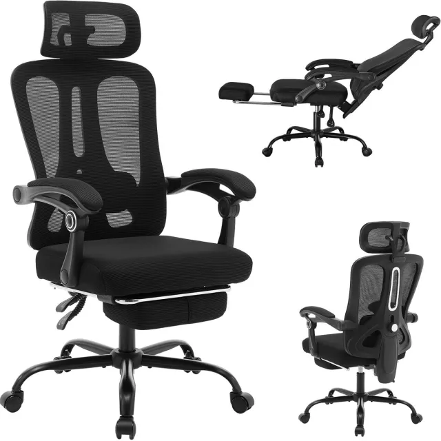 Turold Bureaustoel - Gaming Stoel - Ergonomische Bureaustoel - Kantoorstoel - Mesh, Verstelbaar, Hoofdsteun, Voetsteun, Zwart