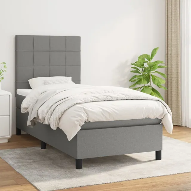 vidaXL Boxspring met matras stof donkergrijs 90x190 cm grijs