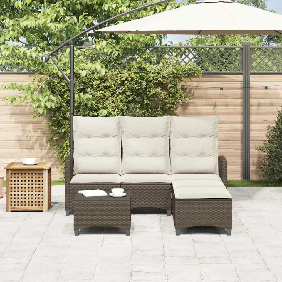 vidaXL 3-delige Tuinbankstel met kussens L-vormig poly rattan bruin, foto 3