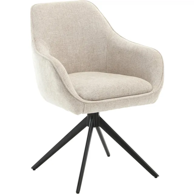 Livingfurn Eetkamerstoel Stof Beige - Zithoogte 52cm - 64x59x84cm - Thomas - Livingfurn - Set van 2