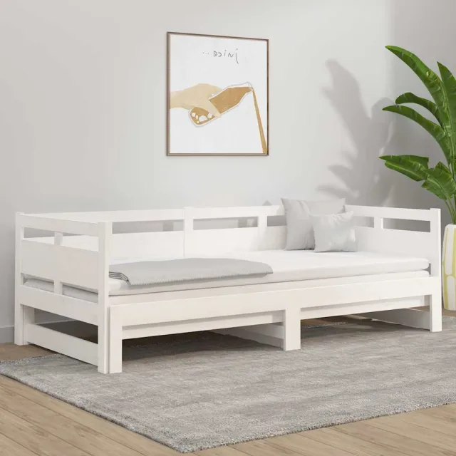 vidaXL Slaapbank uitschuifbaar massief grenenhout wit 2x(80x200) cm