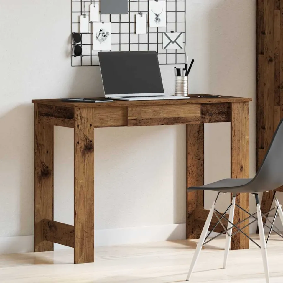 vidaXL Bureau 100x45x75 cm bewerkt hout oud houtkleurig bruin, foto 2