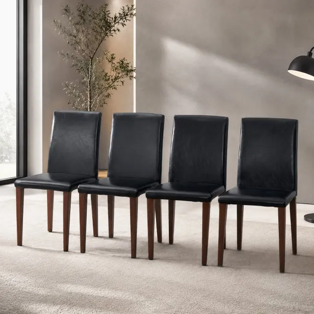 Welltin Eetkamerstoelen - Set Van 4 - PU Leer - Gestoffeerde eetkamerstoel - Eetkamerstoel - Met rugleuning - Eettafelstoel - Eetkamerstoelen - Stoel - Moderne stijl - Notenhout, zwart