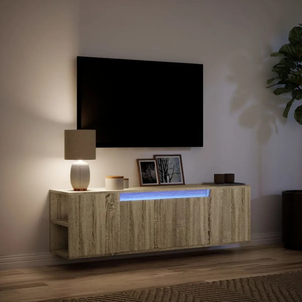 vidaXL Tv-wandmeubel met LED-verlichting 135x31x39,5 cm sonoma eiken, foto 4