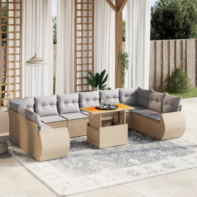 vidaXL 11-delige Tuinset met kussens poly rattan beige, foto 2